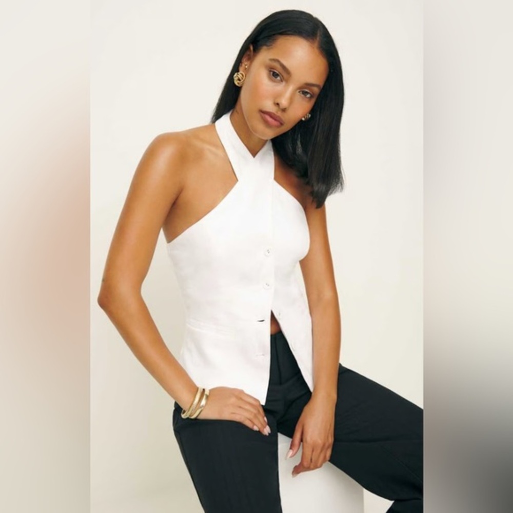 New Reformation Tate Elegant White Halter Linen Top Size 6